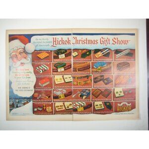 Hickok 1953 Vintage Christmas Gift Print Ad 2 Page Mens Accessories Santa Xmas